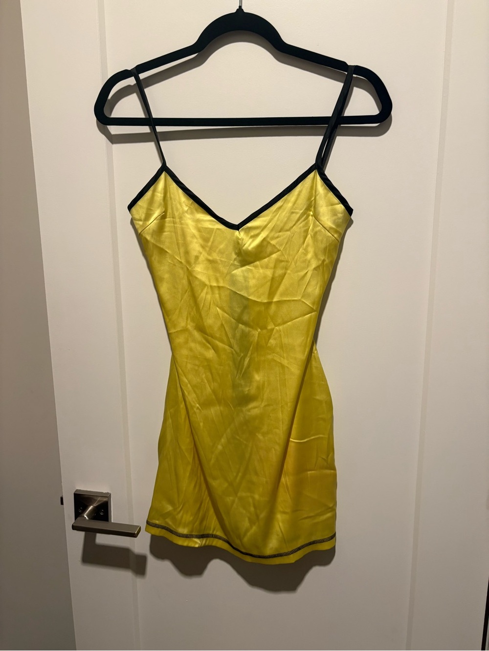 Yellow Satin Slip Dress with Black Trim - Women Intimates